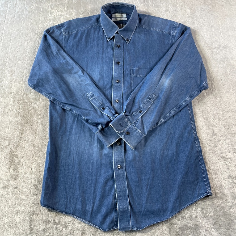 Vintage Shirt‎ Roundtree Yorke Men 15.5-33 Blue Chambray Fitted Denim Hong Kong